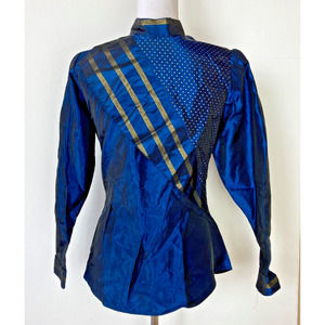 Vintage KARMAN Western Blue Metallic Shirt Top Womens Sz 9/10 Majorette Band